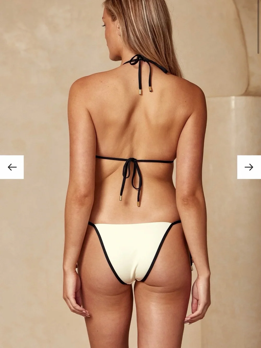 Monday Swimwear Cream Bikini Bottom with Black Trim